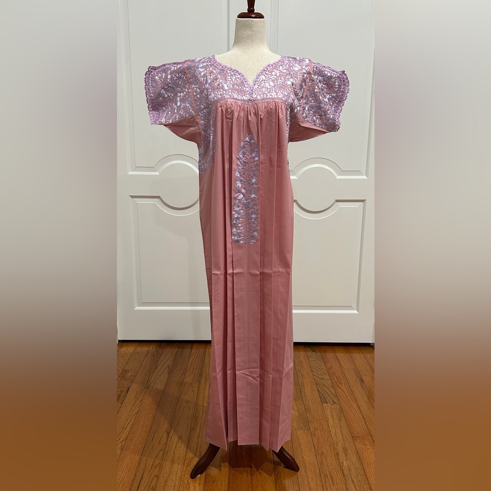 San Antonino Maxi Dress,Oaxaca Mexican dress.Hand Embroidered with Silk Threads.